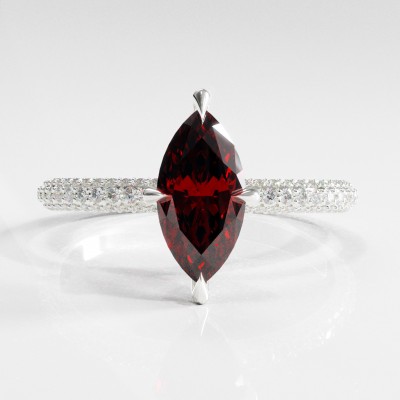 Marquise Cut Lab Grown Ruby Hidden Halo Pave Engagement Ring 