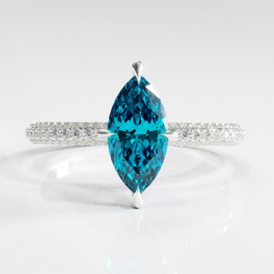 Marquise Cut Natural Topaz Hidden Halo Pave Engagement Ring 