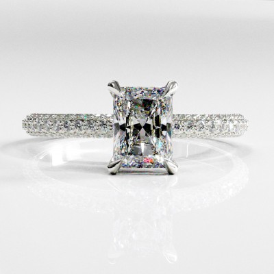 Radiant Cut Moissanite Hidden Halo Pave Engagement Ring 