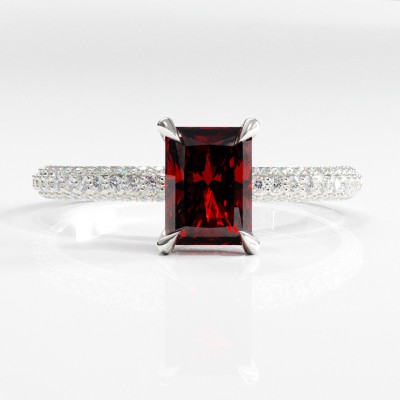 Radiant Cut Lab Grown Ruby Hidden Halo Pave Engagement Ring 