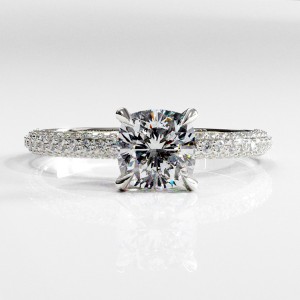 Cushion Cut Moissanite Hidden Halo Pave Engagement Ring 