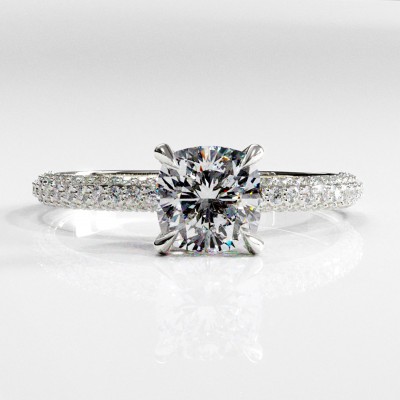 Cushion Cut Moissanite Hidden Halo Pave Engagement Ring 