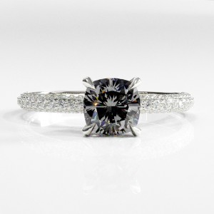 Cushion Cut Moissanite Hidden Halo Pave Engagement Ring 