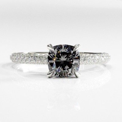 Cushion Cut Moissanite Hidden Halo Pave Engagement Ring 