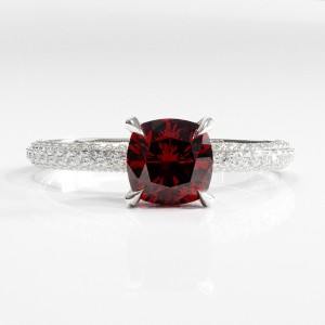 Cushion Cut Lab Grown Ruby Hidden Halo Pave Engagement Ring 