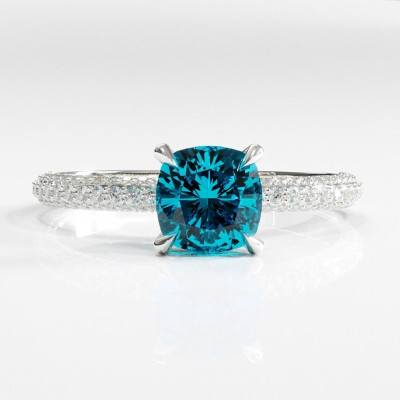 Cushion Cut Natural Topaz Hidden Halo Pave Engagement Ring 