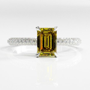 Emerald Cut Moissanite Hidden Halo Pave Engagement Ring 