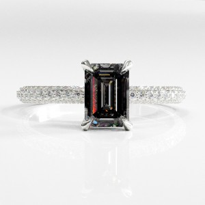 Emerald Cut Moissanite Hidden Halo Pave Engagement Ring 