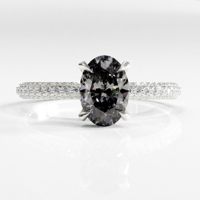 Oval Cut Moissanite Hidden Halo Pave Engagement Ring 