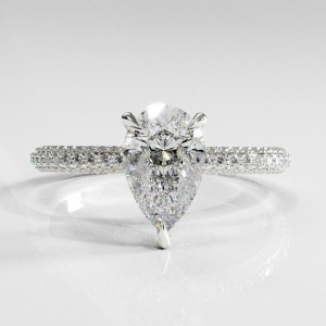 Pear Cut Moissanite Hidden Halo Pave Engagement Ring 