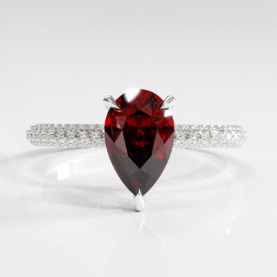 Pear Cut Lab Grown Ruby Hidden Halo Pave Engagement Ring 