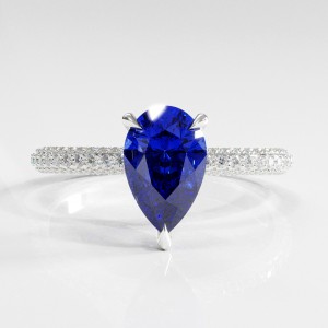 Pear Cut Lab Grown Sapphire Hidden Halo Pave Engagement Ring 