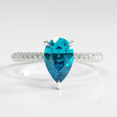 Pear Cut Natural Topaz Hidden Halo Pave Engagement Ring 