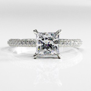 Princess Cut Moissanite Hidden Halo Pave Engagement Ring 