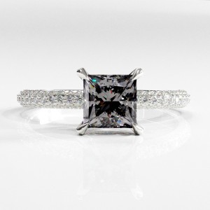 Princess Cut Moissanite Hidden Halo Pave Engagement Ring 