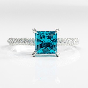 Princess Cut Natural Topaz Hidden Halo Pave Engagement Ring 