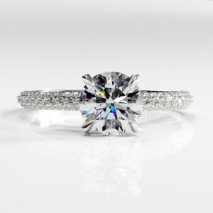 Round Cut Moissanite Hidden Halo Pave Engagement Ring 