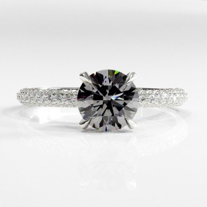 Round Cut Moissanite Hidden Halo Pave Engagement Ring 