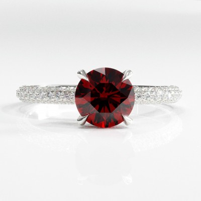 Round Cut Lab Grown Ruby Hidden Halo Pave Engagement Ring 