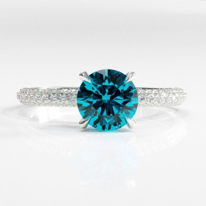 Round Cut Natural Topaz Hidden Halo Pave Engagement Ring 