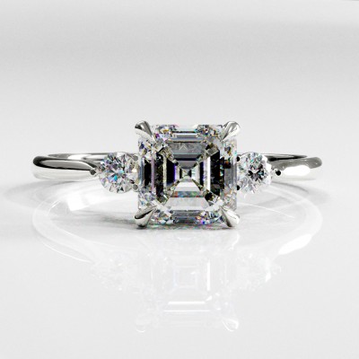 Asscher Cut Moissanite Three Stone Engagement Ring