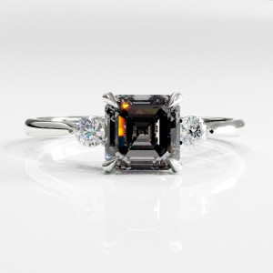 Asscher Cut Moissanite Three Stone Engagement Ring