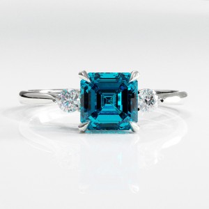 Asscher Cut Natural Topaz Three Stone Engagement Ring