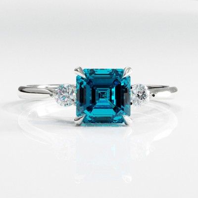 Asscher Cut Natural Topaz Three Stone Engagement Ring