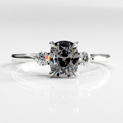 Elongated Cushion Cut Moissanite Three Stone Engagement Ring