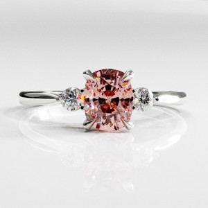 Elongated Cushion Cut Lab Grown Morganite Three Stone Engagement Ring