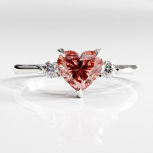 Heart Cut Lab Grown Morganite Three Stone Engagement Ring