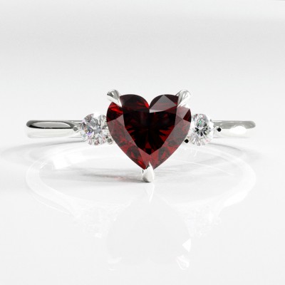 Heart Cut Lab Grown Ruby Three Stone Engagement Ring