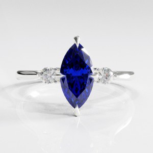 Marquise Cut Lab Grown Sapphire Three Stone Engagement Ring