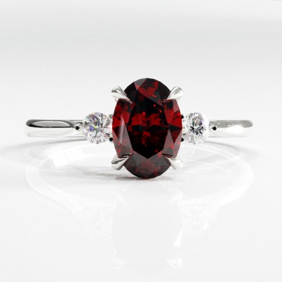 Oval Cut Lab Grown Ruby Three Stone Engagement Ring