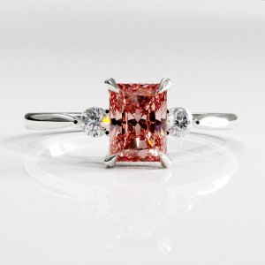 Radiant Cut Lab Grown Morganite Three Stone Engagement Ring