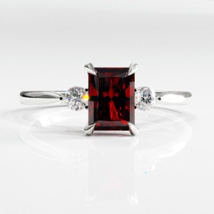 Radiant Cut Lab Grown Ruby Three Stone Engagement Ring