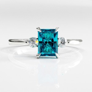 Radiant Cut Natural Topaz Three Stone Engagement Ring