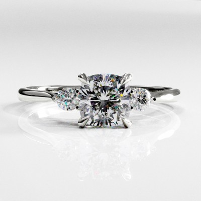 Cushion Cut Moissanite Three Stone Engagement Ring