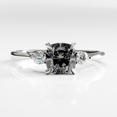 Cushion Cut Moissanite Three Stone Engagement Ring