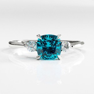 Cushion Cut Natural Topaz Three Stone Engagement Ring