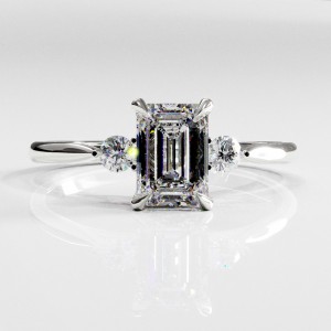 Emerald Cut Moissanite Three Stone Engagement Ring