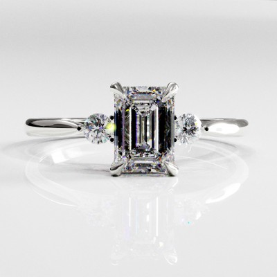 Emerald Cut Moissanite Three Stone Engagement Ring