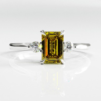 Emerald Cut Moissanite Three Stone Engagement Ring