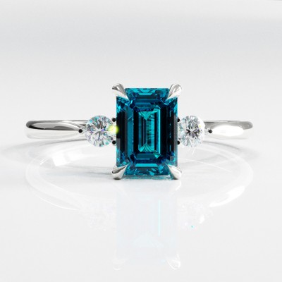 Emerald Cut Natural Topaz Three Stone Engagement Ring