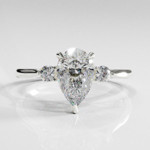 Pear Cut Moissanite Three Stone Engagement Ring