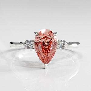 Pear Cut Lab Grown Morganite Three Stone Engagement Ring