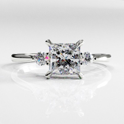 Princess Cut Moissanite Three Stone Engagement Ring