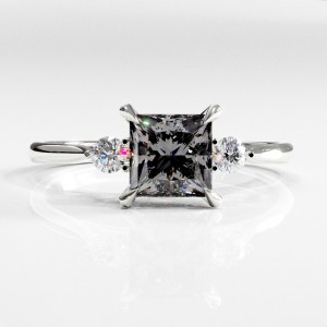 Princess Cut Moissanite Three Stone Engagement Ring