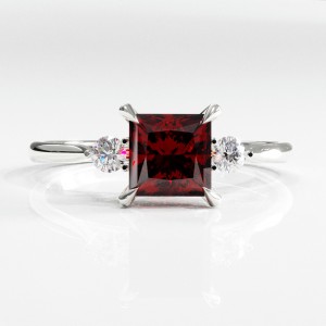 Princess Cut Lab Grown Ruby Three Stone Engagement Ring