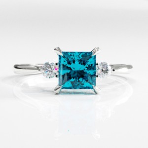 Princess Cut Natural Topaz Three Stone Engagement Ring